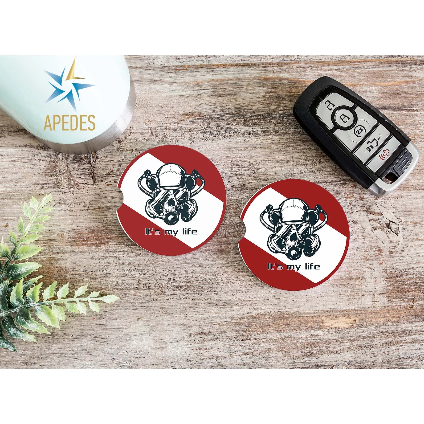 Diver Skull Car Cup Holder Coaster (Set of 2)