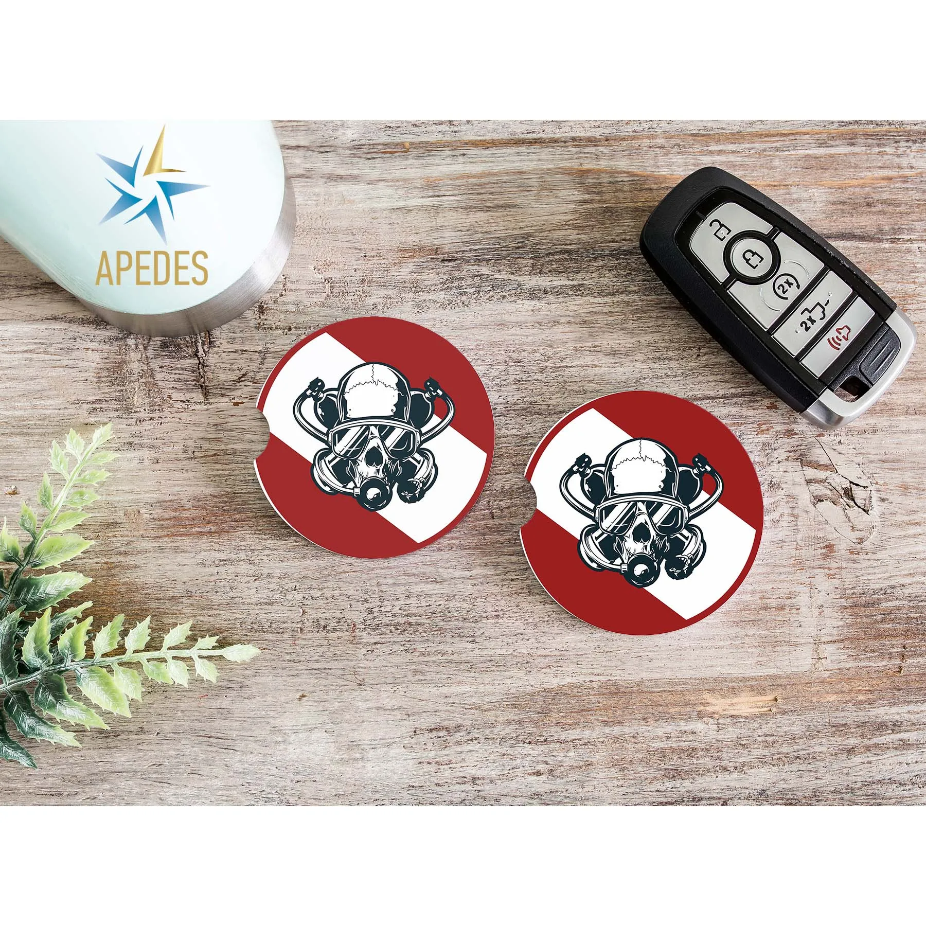 Diver Skull Car Cup Holder Coaster (Set of 2)