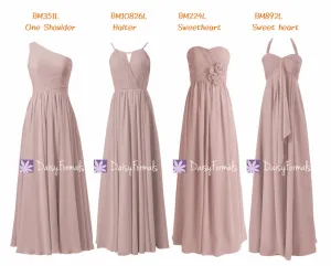 Dusty Rose Chiffon Party Dress Long Quartz Formal Dress Vintage Rose Pink Bridesmaids Dress (MM151)