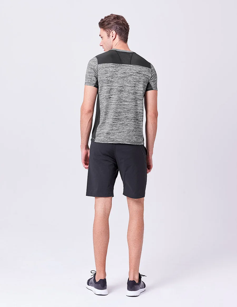 easyoga LESPIRO Men's Motileme Sports Tee - D50 Black Gray Stripe