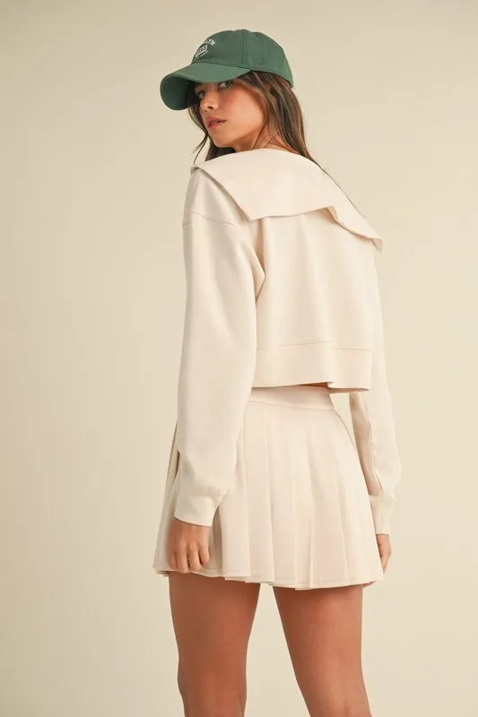 Ecru Collared Sweatshirt & Mini Skirt Set