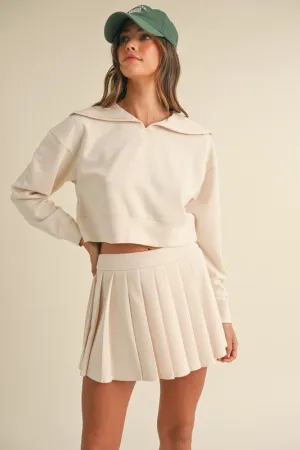 Ecru Collared Sweatshirt & Mini Skirt Set