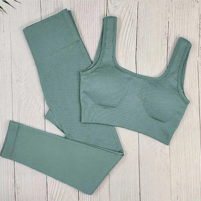 Fashion Ribbed Sports Shorts Set - Fitness Suit Sportswear Women's Yoga Set with Seamless High Waist Shorts, Summer White Gym Clothing