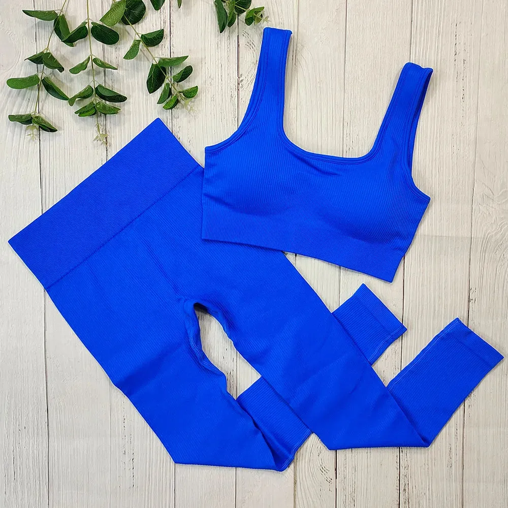 Fashion Ribbed Sports Shorts Set - Fitness Suit Sportswear Women's Yoga Set with Seamless High Waist Shorts, Summer White Gym Clothing
