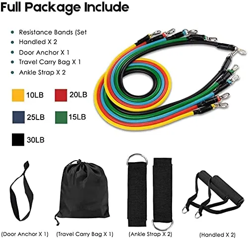 Fashnex Resistance Bands Set for Exercise, Stretching and Workout Toning Tube Kit with Foam Handles, Door Anchor, Ankle Strap and Carrying Bag for Men, Women (150 LB)