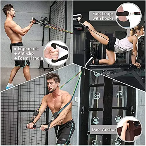 Fashnex Resistance Bands Set for Exercise, Stretching and Workout Toning Tube Kit with Foam Handles, Door Anchor, Ankle Strap and Carrying Bag for Men, Women (150 LB)