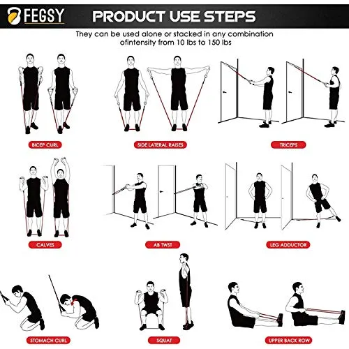 FEGSY Resistance Bands Set for Exercise, Stretching, and Workout Toning Tube Kit with Foam Handles, Door Anchor, Ankle Strap, and Carrying Bag for Men, Women