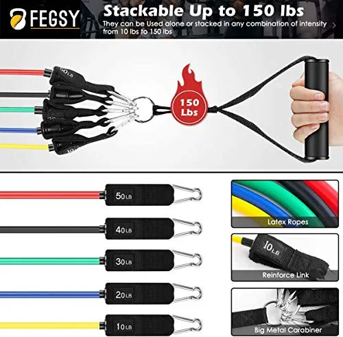 FEGSY Resistance Bands Set for Exercise, Stretching, and Workout Toning Tube Kit with Foam Handles, Door Anchor, Ankle Strap, and Carrying Bag for Men, Women