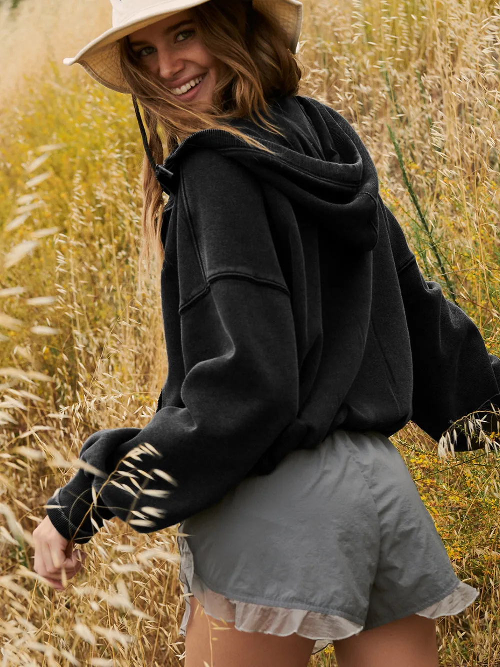 Fern Pocketed Hoodie Lightweight Jacket - Black
