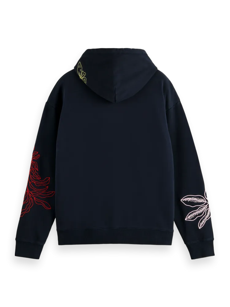 Floral Embroidery Hoodie - Night