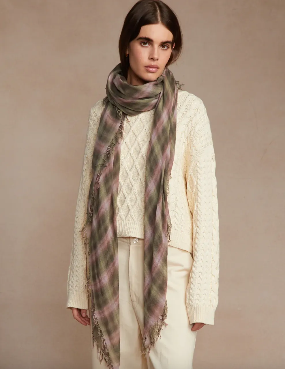 FOREST PLAID CASHMERE AND SILK SCARF