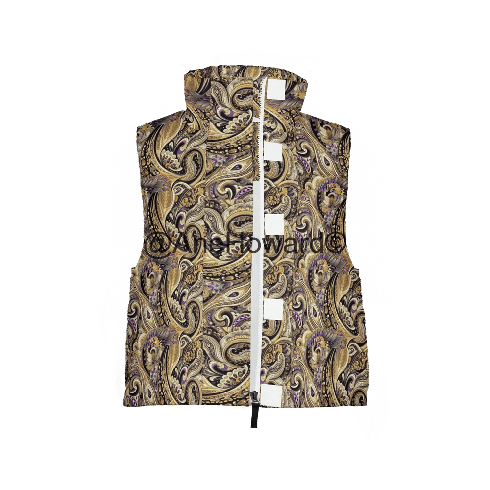 Gilded Age Paisley Women's Full-Zip Sleeveless Puffer Vest-Lightweight Ecodear