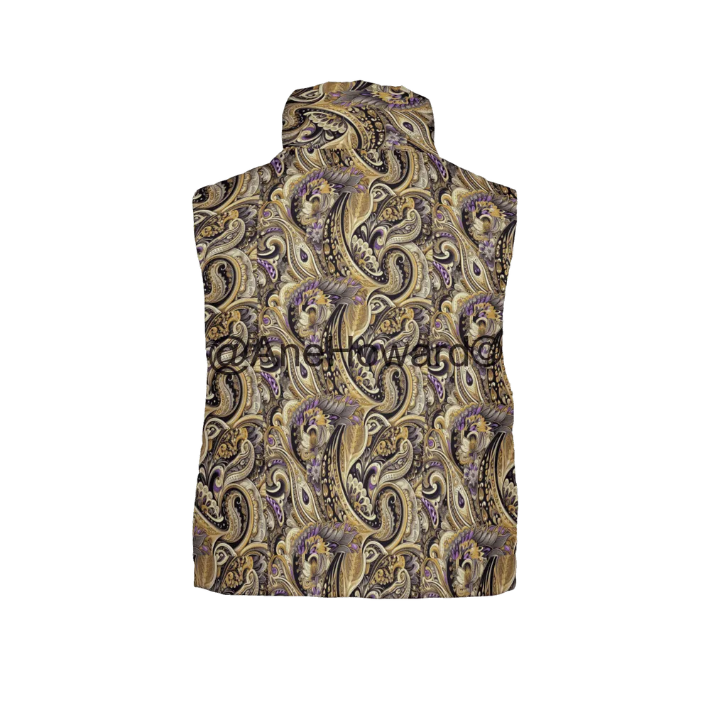 Gilded Age Paisley Women's Full-Zip Sleeveless Puffer Vest-Lightweight Ecodear