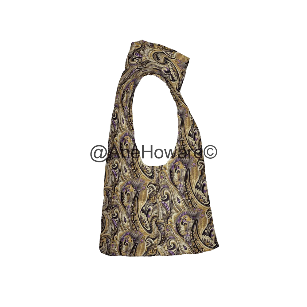 Gilded Age Paisley Women's Full-Zip Sleeveless Puffer Vest-Lightweight Ecodear
