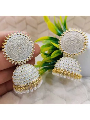 Golden White Pearls Drop Dome Shape Jhumka