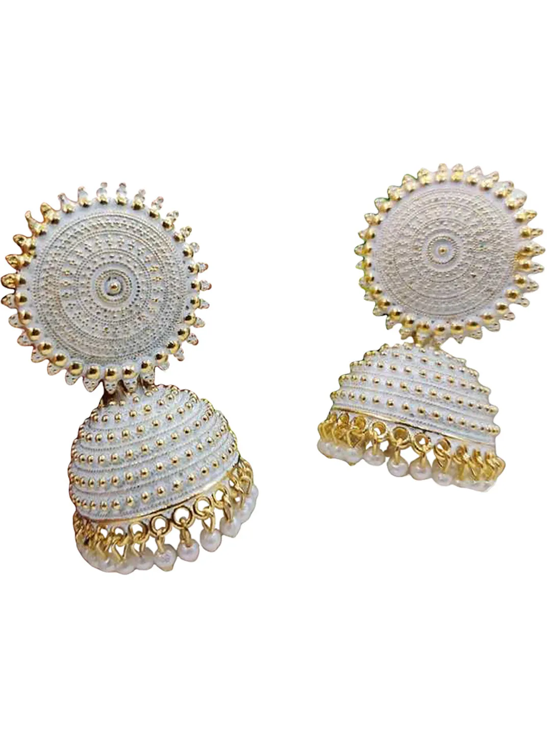 Golden White Pearls Drop Dome Shape Jhumka