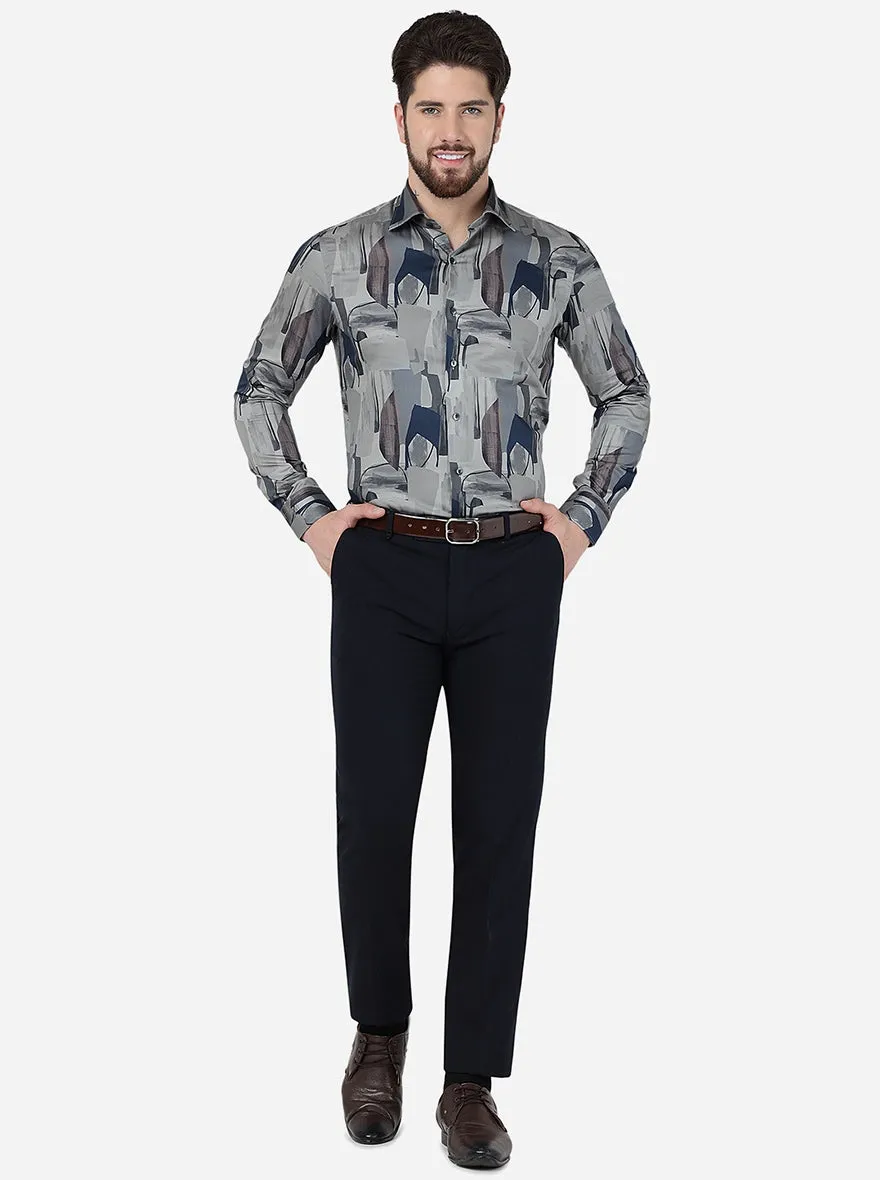 Grey Printed Slim Fit Party Wear Shirt | Wyre