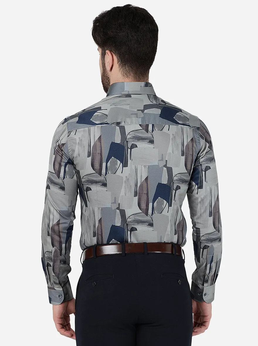 Grey Printed Slim Fit Party Wear Shirt | Wyre