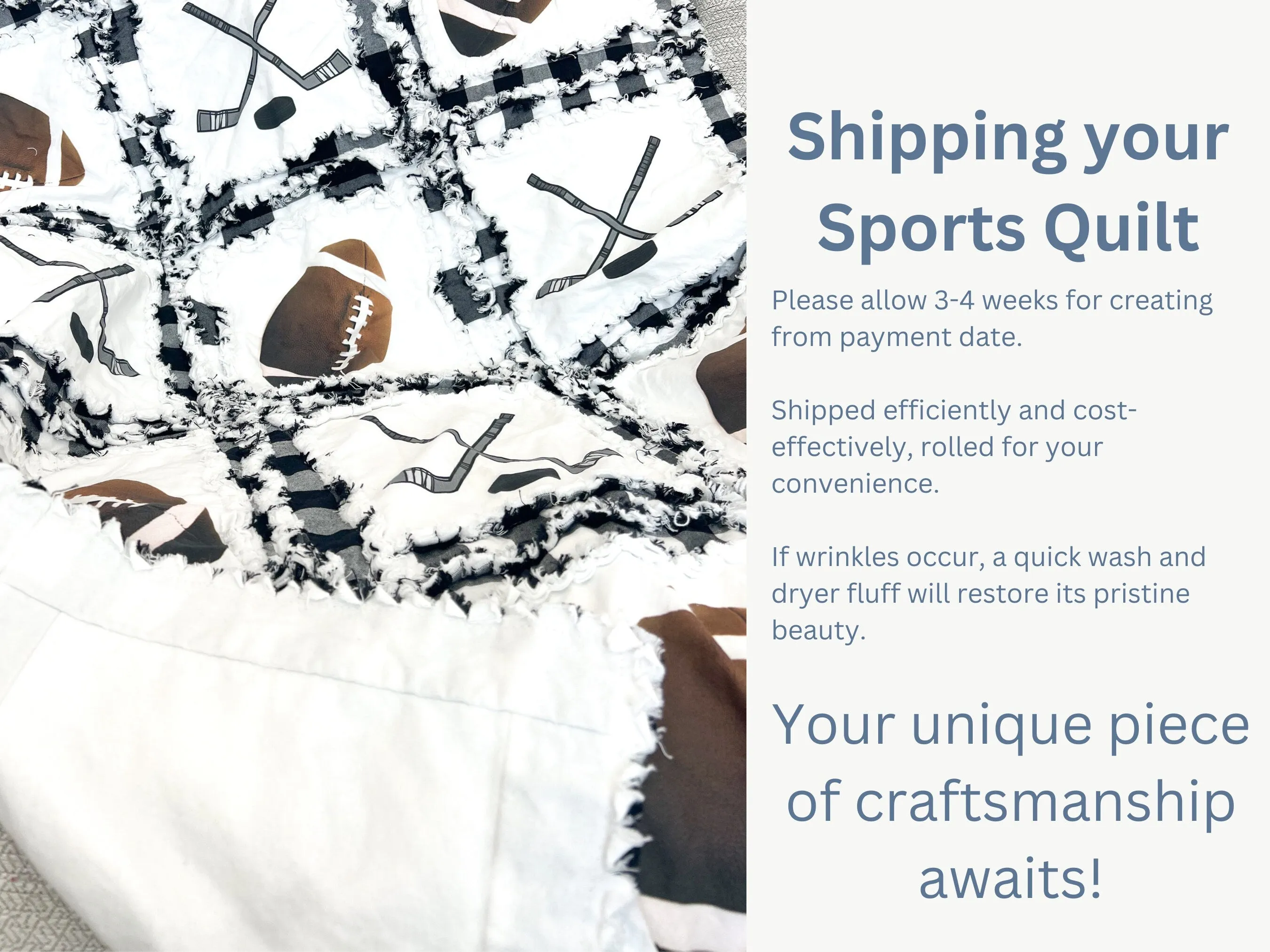 Hockey and Football Baby Boy Rag Quilt, Sports Theme Rag Quilt, Toddler Bedding and Twin Size Quilt for Boys
