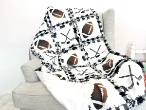 Hockey and Football Baby Boy Rag Quilt, Sports Theme Rag Quilt, Toddler Bedding and Twin Size Quilt for Boys