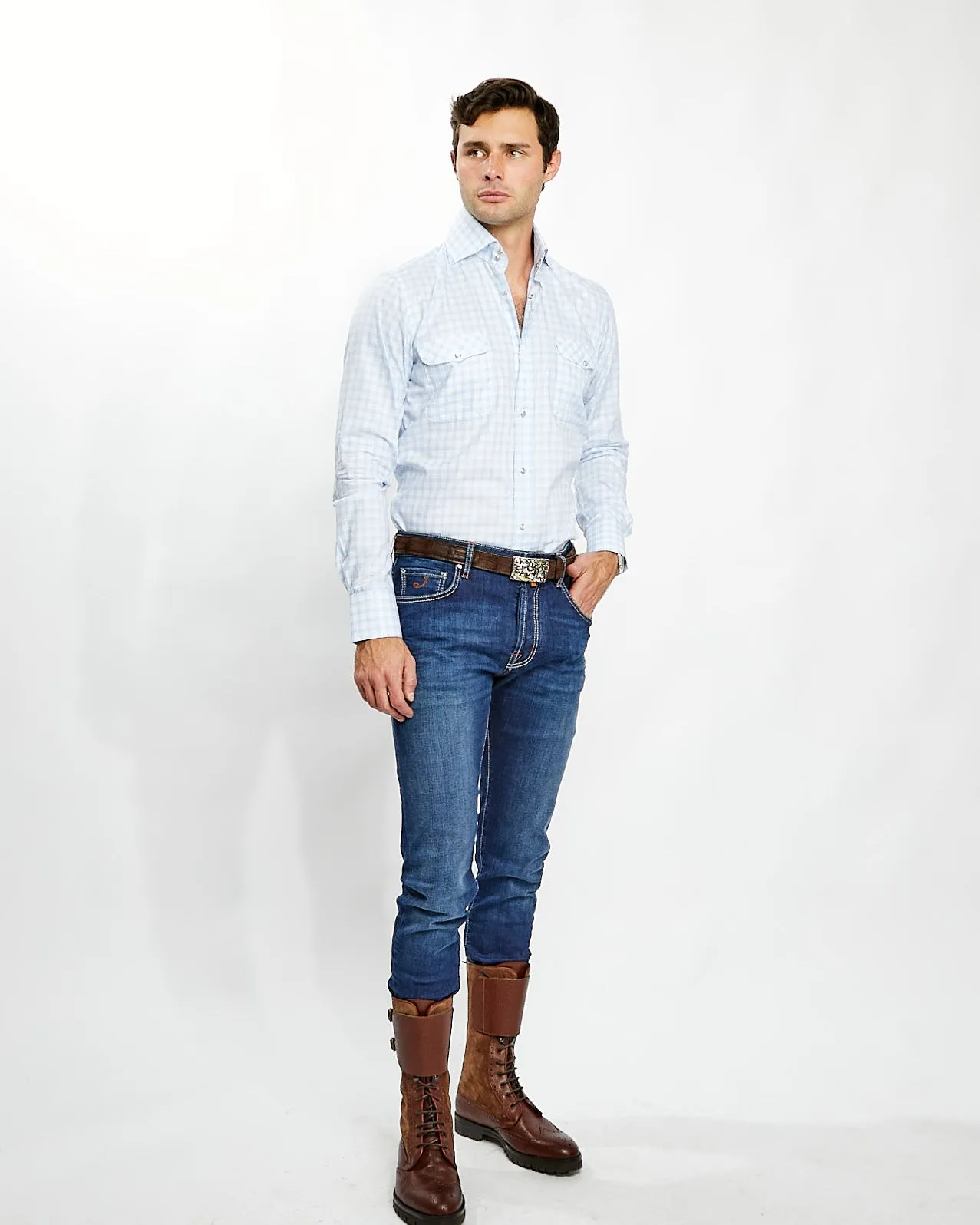 Kacey Field Shirt in Baby Blue Plaid