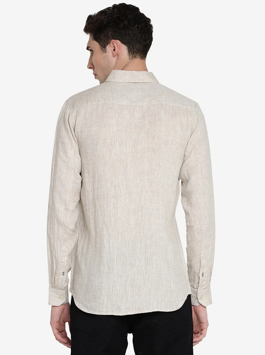 Light Beige Solid Slim Fit Casual Shirt | JadeBlue