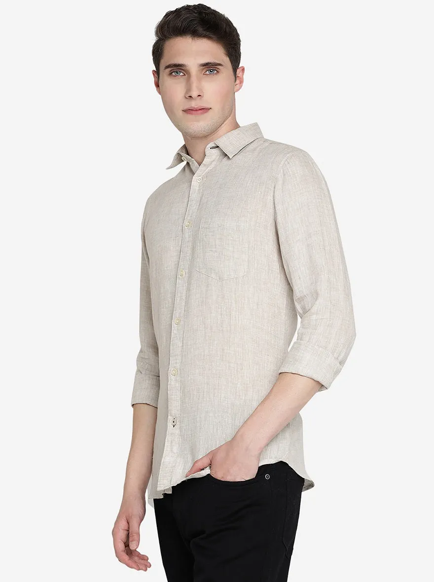 Light Beige Solid Slim Fit Casual Shirt | JadeBlue