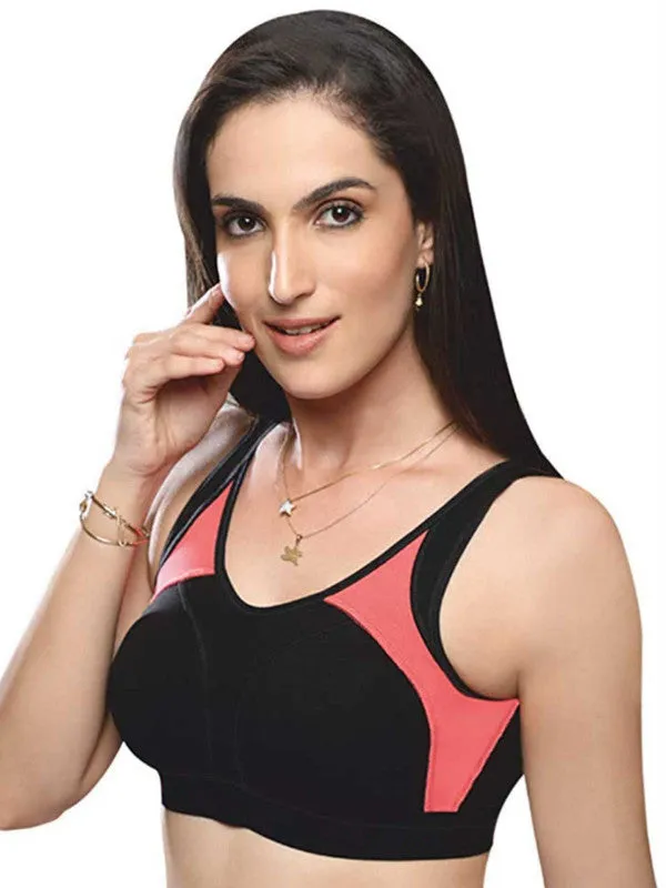 Lovable Black-Coral Pink Padded Non Wired Full Coverage Sports Bra L3516-BLACK-CORAL PINK
