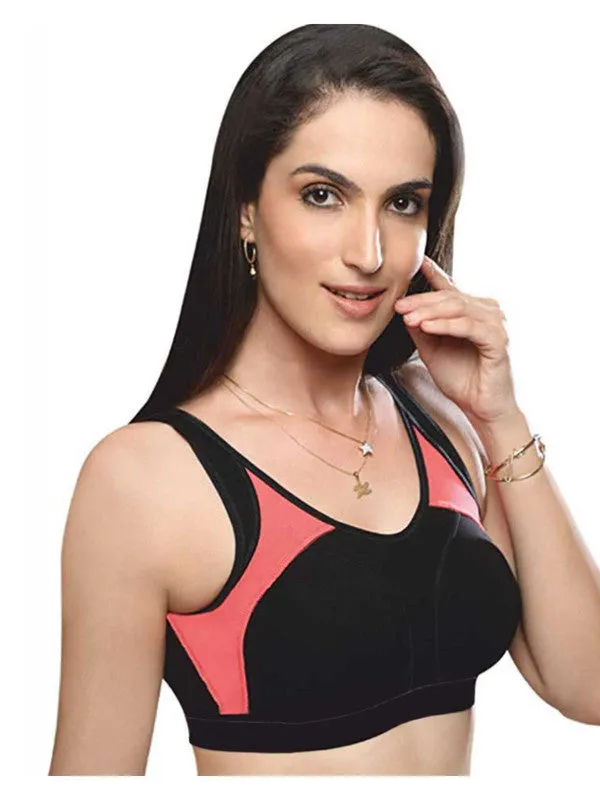 Lovable Black-Coral Pink Padded Non Wired Full Coverage Sports Bra L3516-BLACK-CORAL PINK