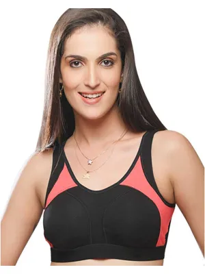Lovable Black-Coral Pink Padded Non Wired Full Coverage Sports Bra L3516-BLACK-CORAL PINK