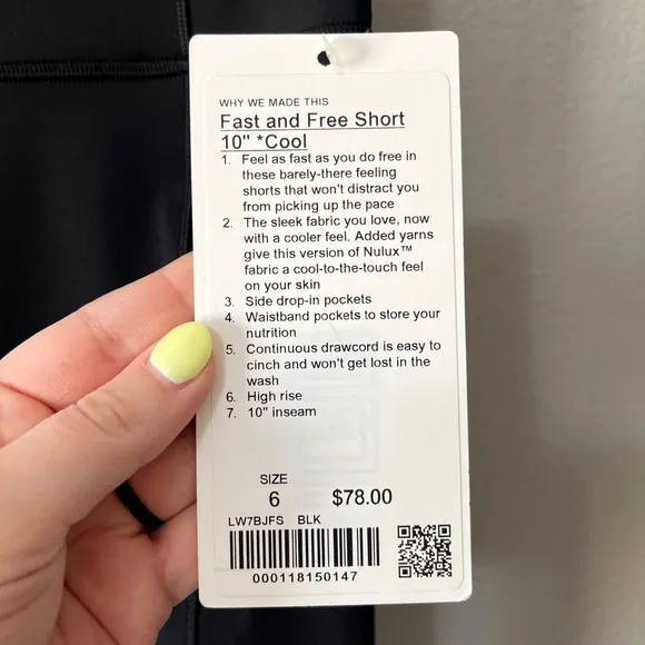 Lululemon Fast and Free Short 10&quot; *Cool Black Women's Size 6 Pockets NEW Running