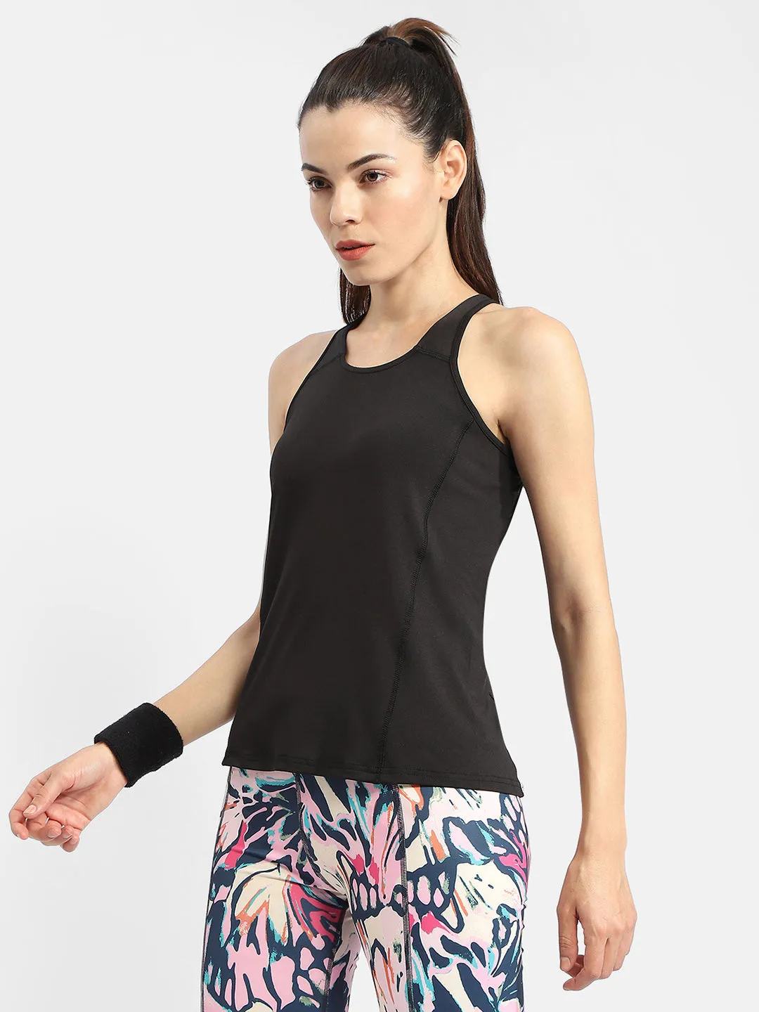 Madame Solid Black Active Tank Top