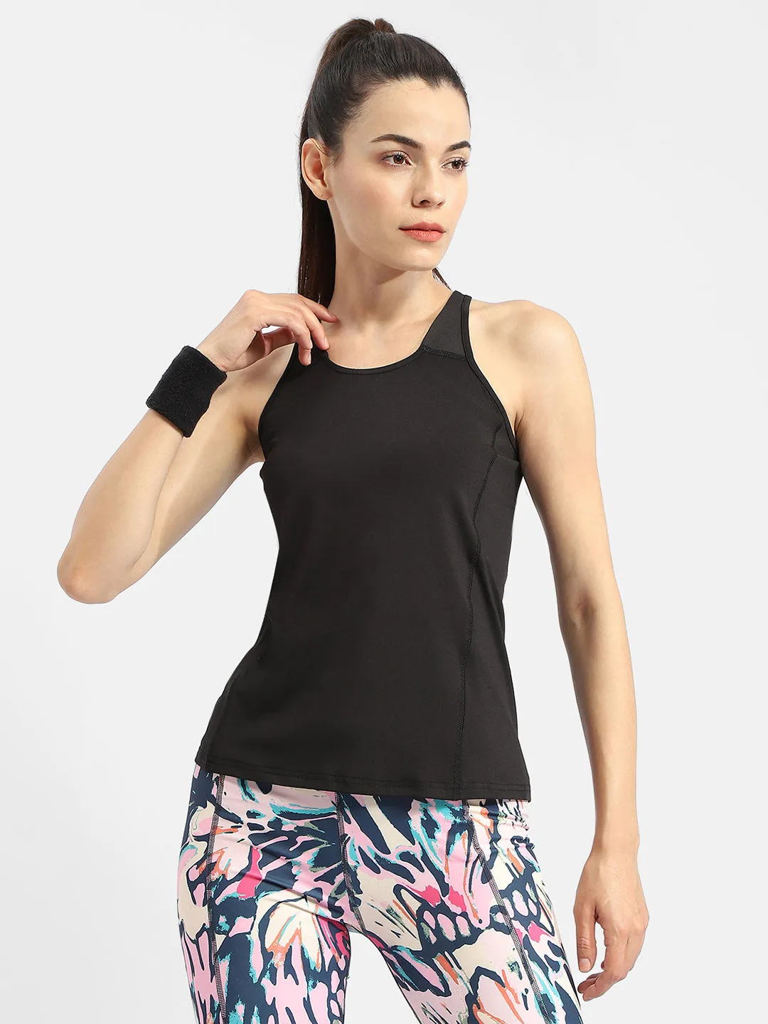 Madame Solid Black Active Tank Top