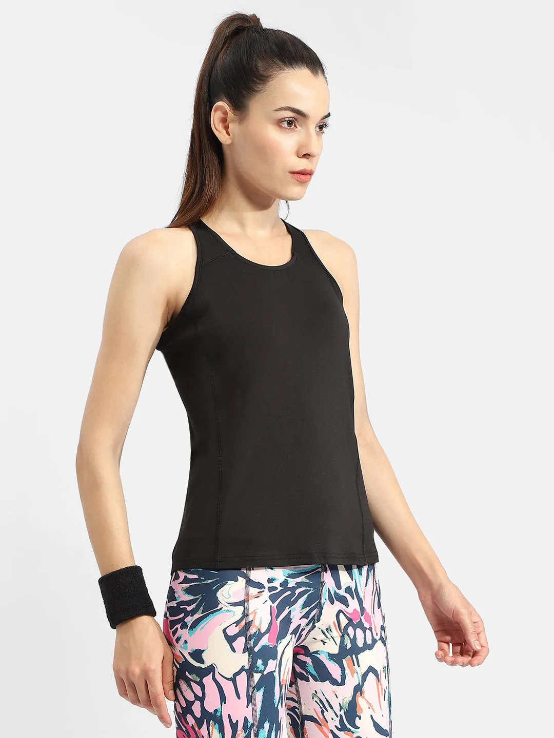 Madame Solid Black Active Tank Top