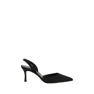 Manolo Blahnik Carolyne Women Black Sandals Silk Solid Stretch Slingback Shoes
