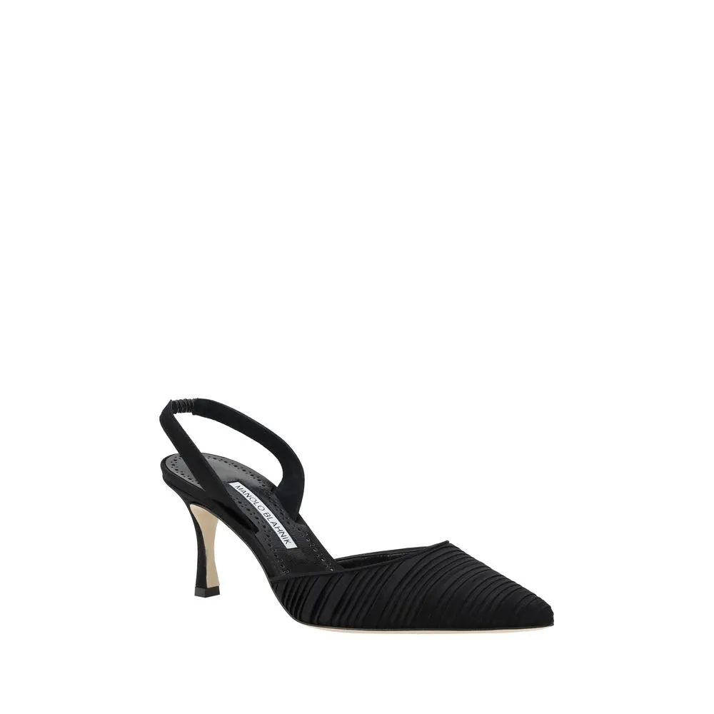 Manolo Blahnik Carolyne Women Black Sandals Silk Solid Stretch Slingback Shoes