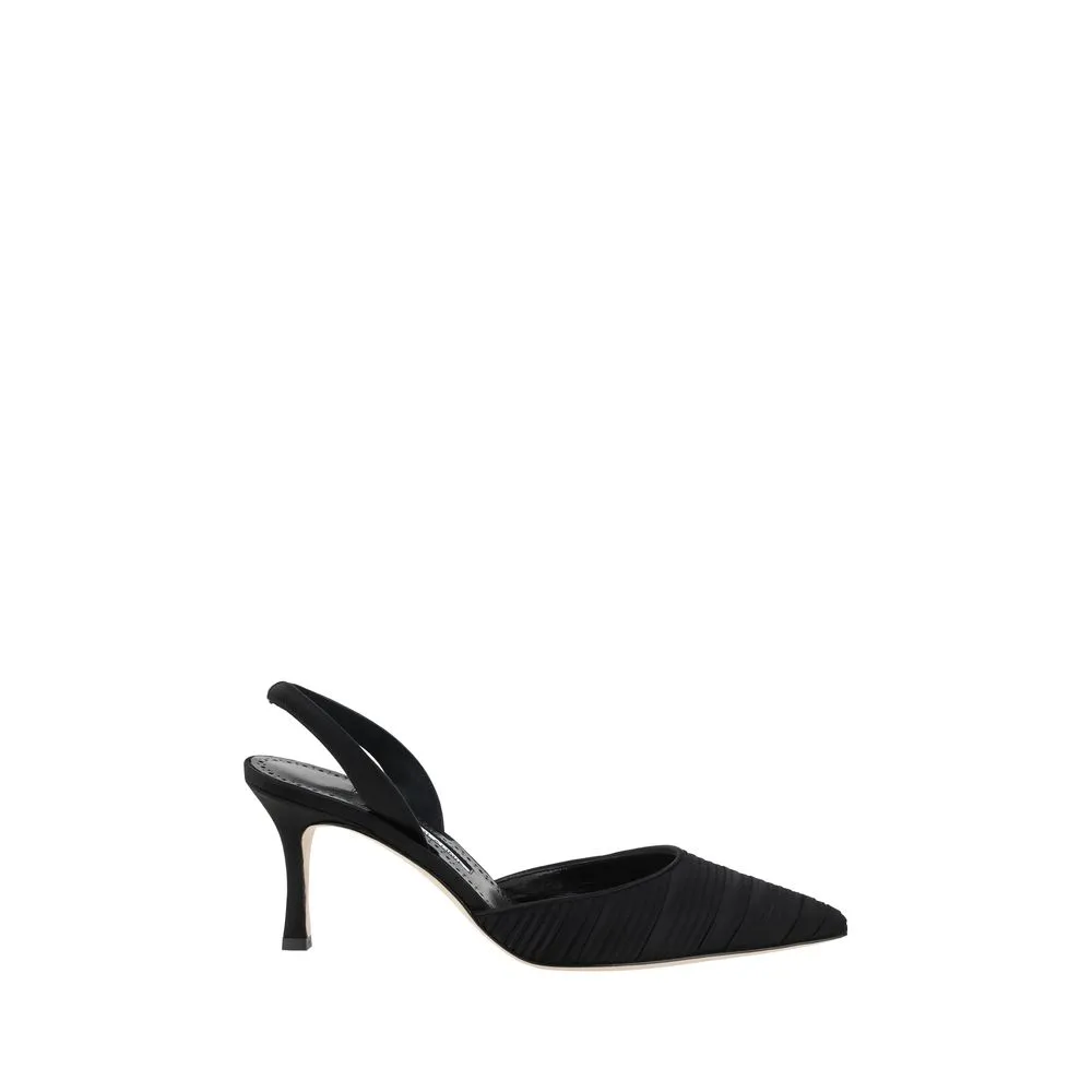 Manolo Blahnik Carolyne Women Black Sandals Silk Solid Stretch Slingback Shoes