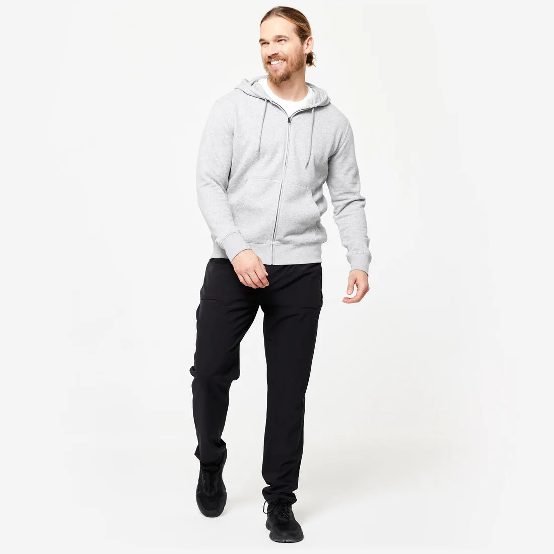 Men's Zip-Up Fitness Hoodie 100 - Grey