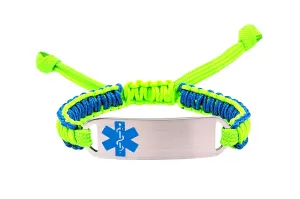 Micro Paracord Bracelet with Engraved Stainless Steel Medical ID Tag - Ocean Blue