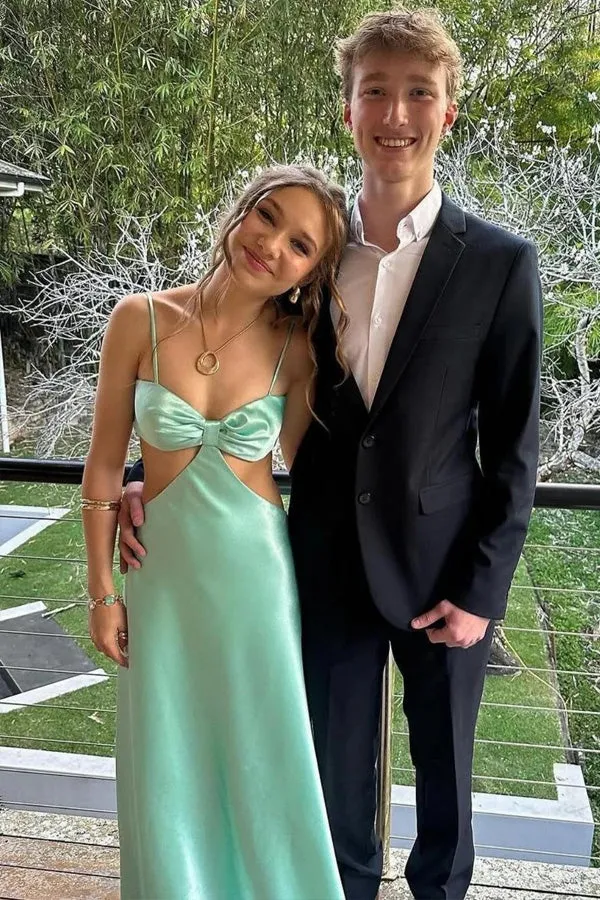 Mint Green Sheath Waist Hollow Tie Back Long Prom Dress TP1413