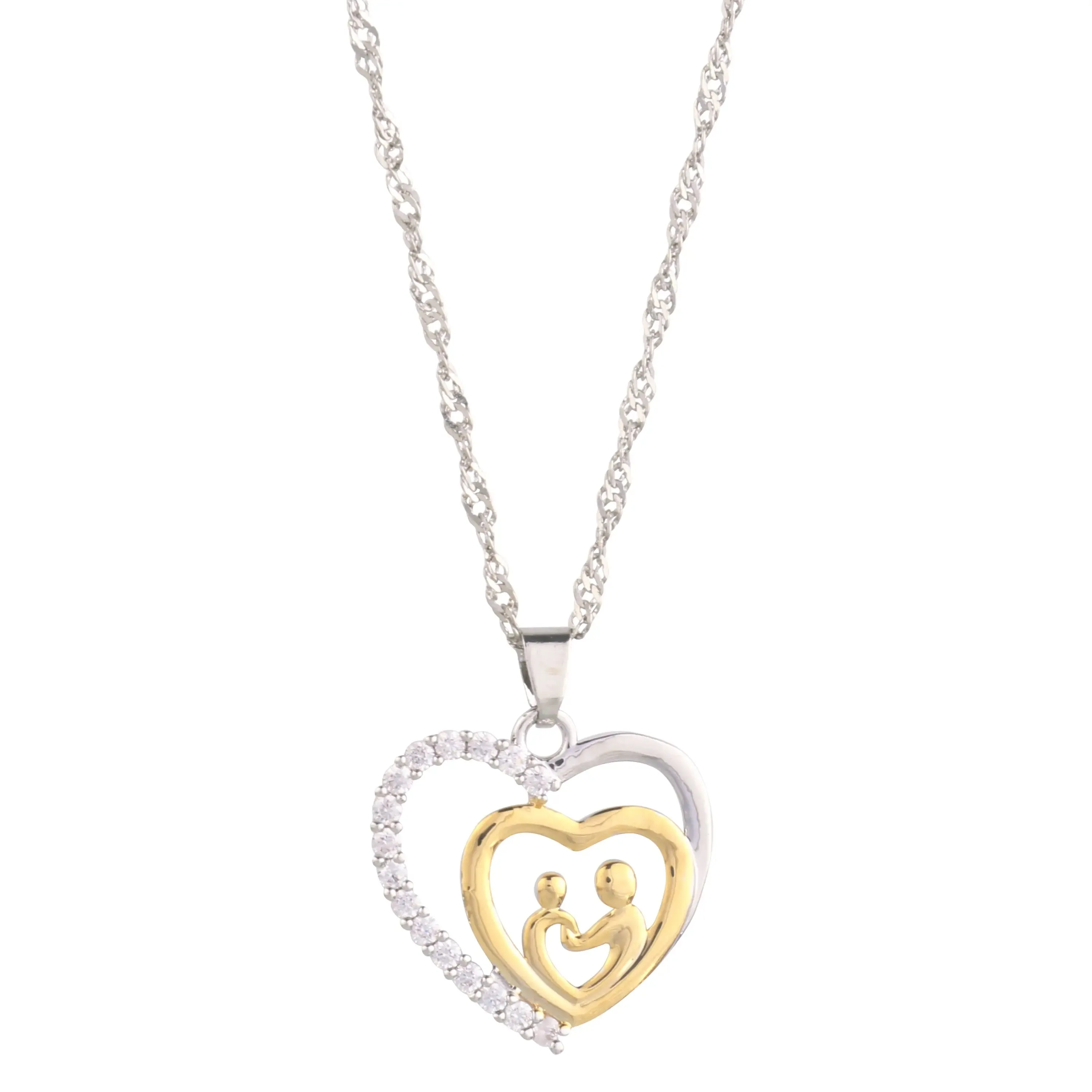 Mother and Child Necklace Pave Heart Pendant Necklace