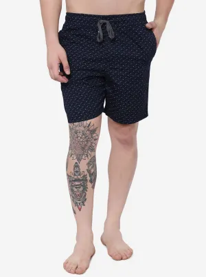 Navy Blue Printed Regular Fit Shorts | JadeBlue