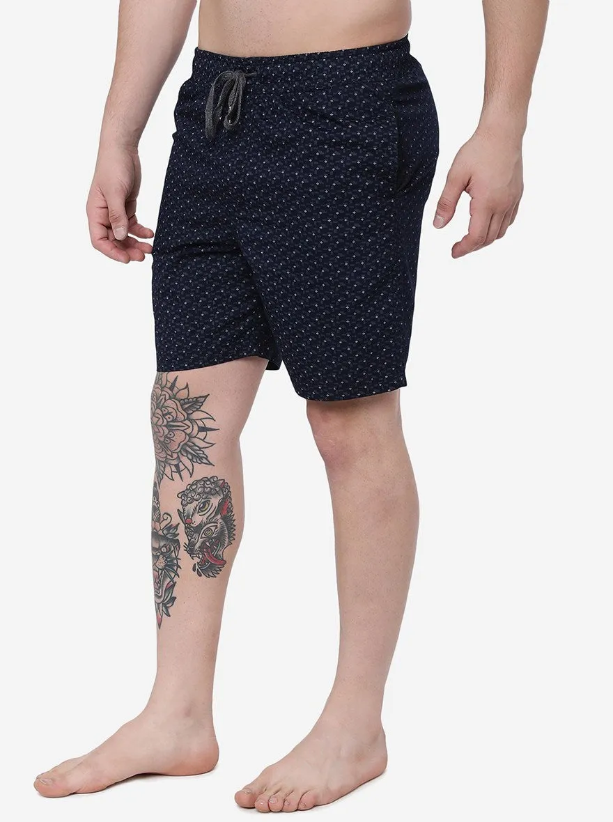 Navy Blue Printed Regular Fit Shorts | JadeBlue