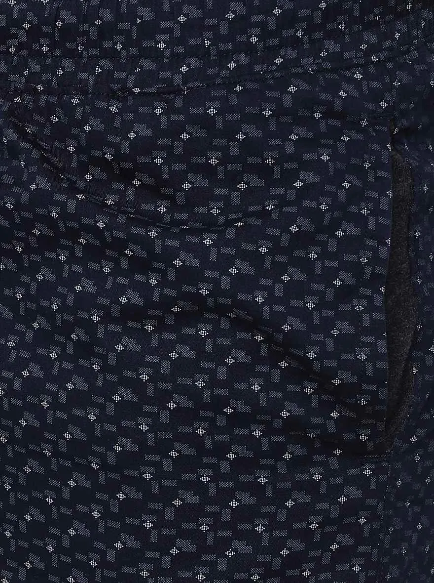 Navy Blue Printed Regular Fit Shorts | JadeBlue