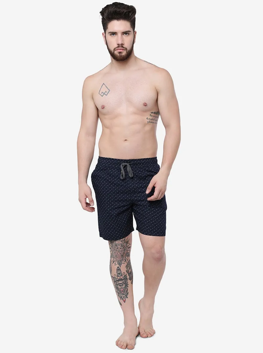 Navy Blue Printed Regular Fit Shorts | JadeBlue