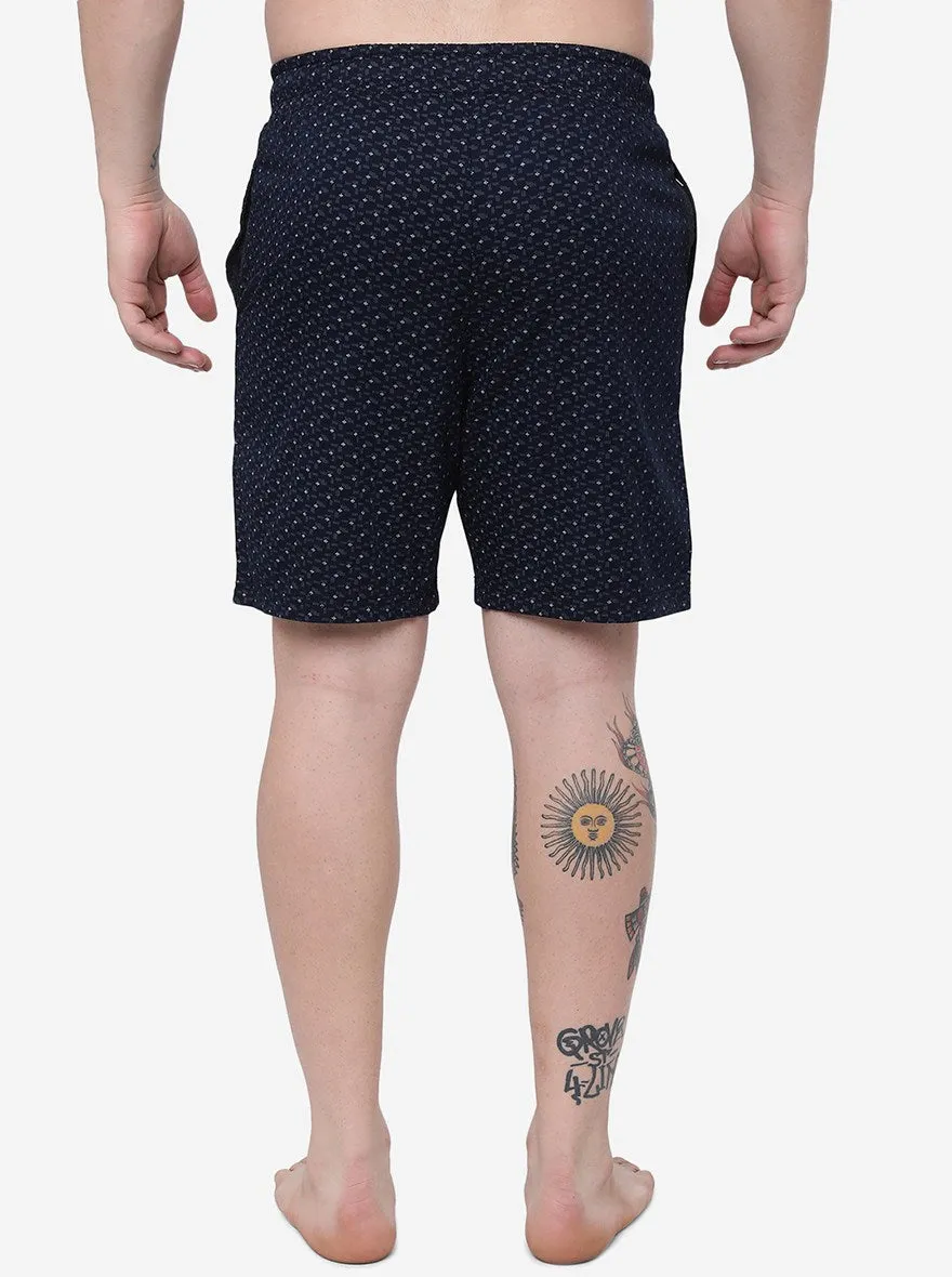 Navy Blue Printed Regular Fit Shorts | JadeBlue