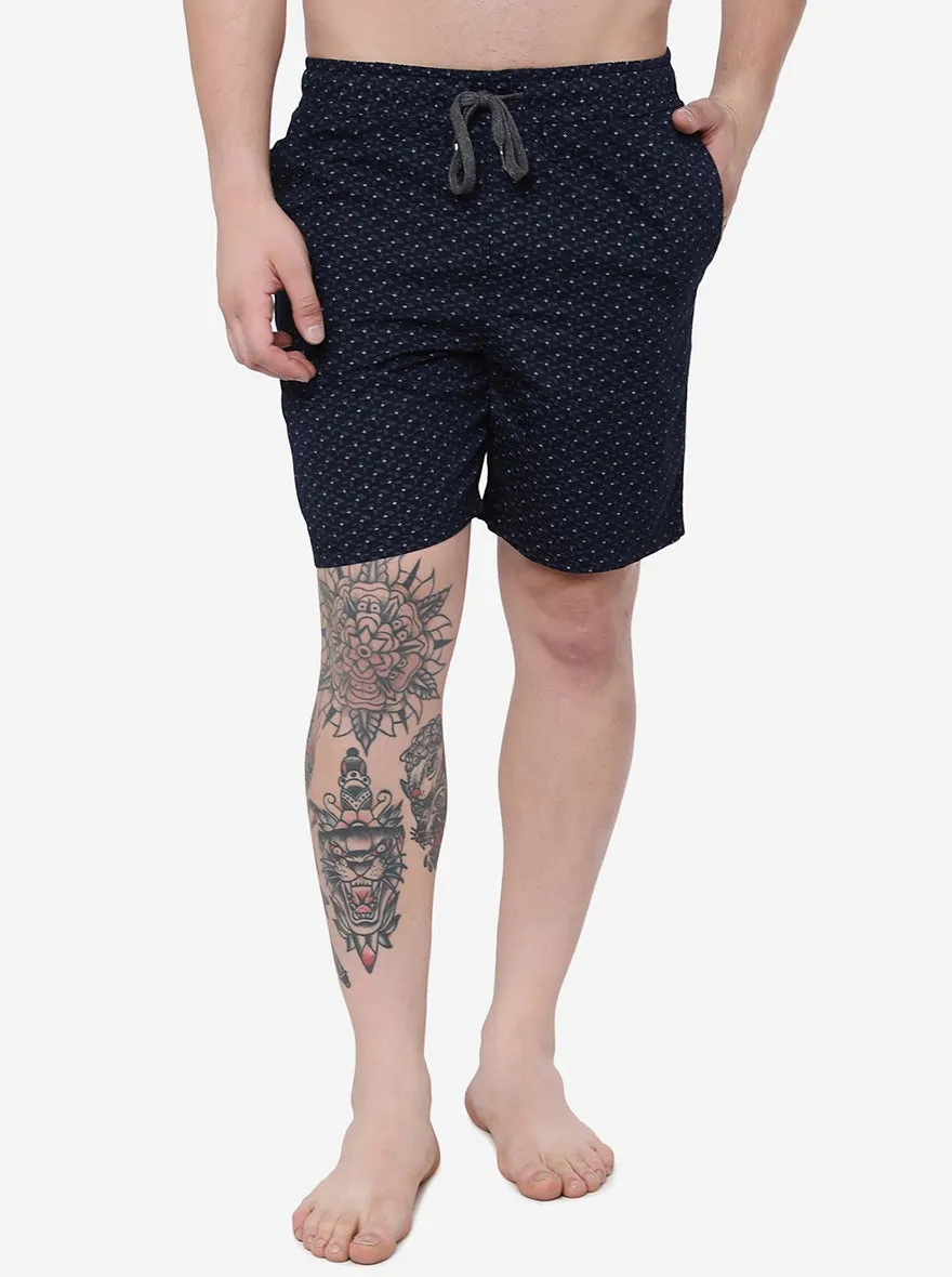 Navy Blue Printed Regular Fit Shorts | JadeBlue