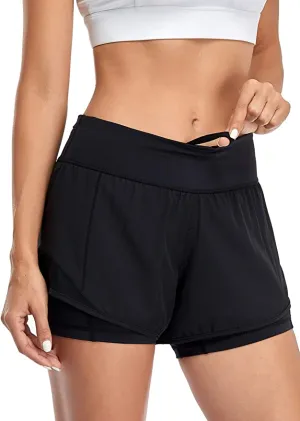 New Byoauo Womens Running Shorts with 2 in 1 Workout Shorts, Black, Sz L!