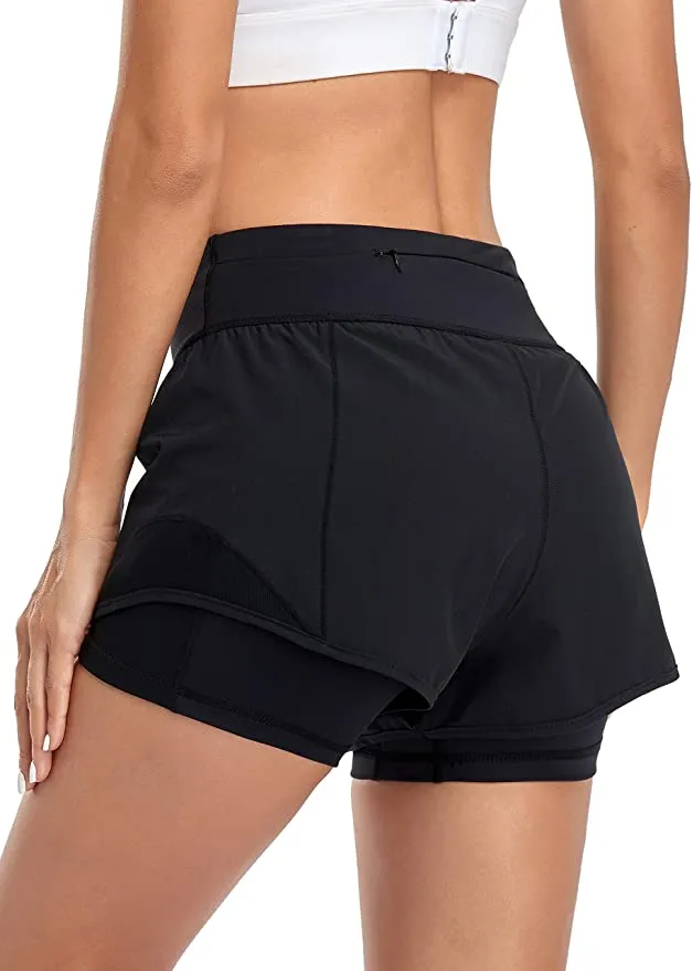 New Byoauo Womens Running Shorts with 2 in 1 Workout Shorts, Black, Sz L!