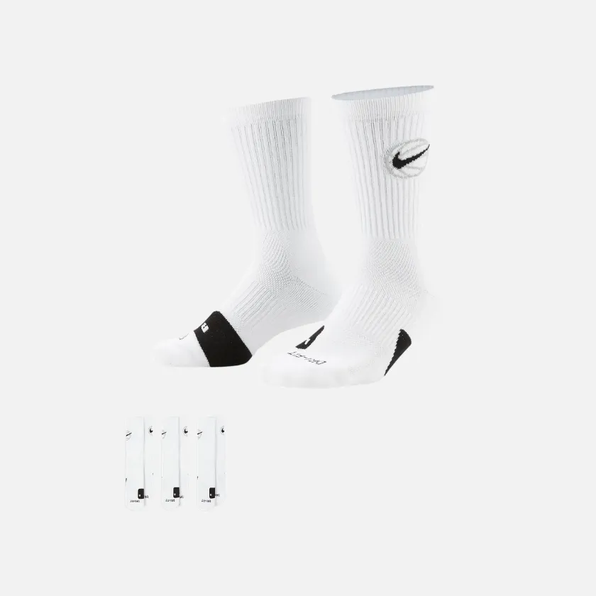 Nike Everyday Crew Basketball Socks (3 Pair) -White/Black